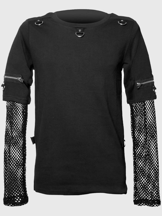 Gothic Men Fashion Shirt With Mesh Sleeve - Rock Gothic